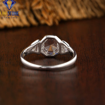 1.35 TDW Hexagon Rose Cut & Triangle Cut Diamond Three Stone Ring
