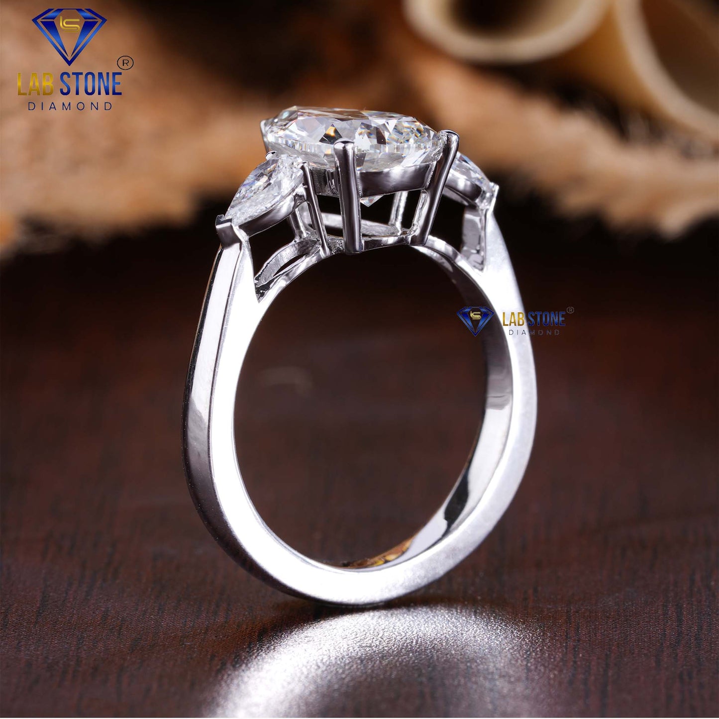 3.67 TDW Pear Cut Diamond Women’s Three Stone Ring