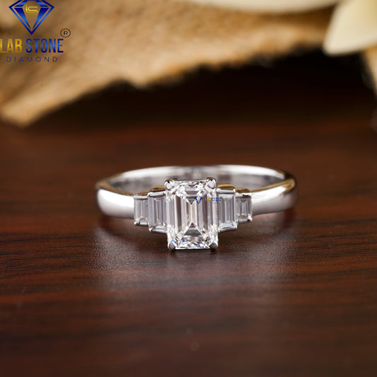 1.70 TDW Emerald & Baguette Cut Women's Diamond Ring