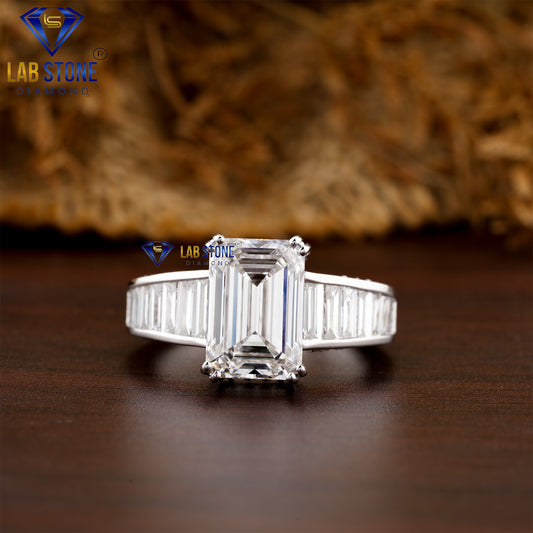 5.70 TDW Emerald, Round & Baguette Diamond women's Engagement ring