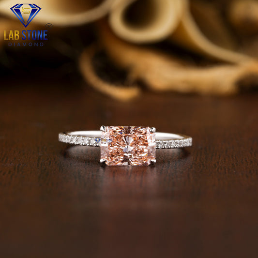 1.39 TDW Fancy Pink Radiant & Round Cut Women’s Engagement Diamond Ring