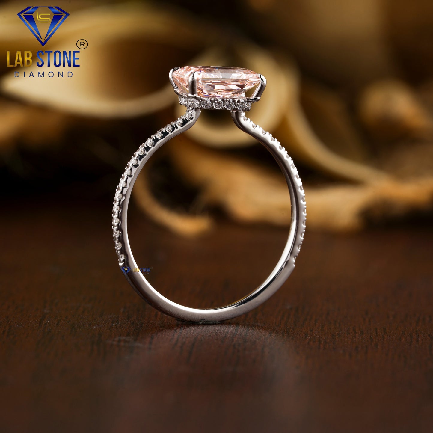 1.39 TDW Fancy Pink Radiant & Round Cut Women’s Engagement Diamond Ring