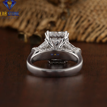 6.53 TDW Emerald, Trapezoid & Round Cut Diamond Halo Engagement Ring