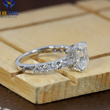 2.35 TDW Cushion and Round Cut Diamond Hidden Halo Ring for Women