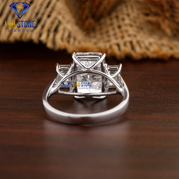 4.05 TDW Radiant and Baguette Cut Diamond Three Stone Ring