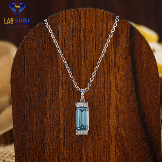 1.07 TDW Fancy Blue Baguette & Round Diamond Custom Pendant with Chain