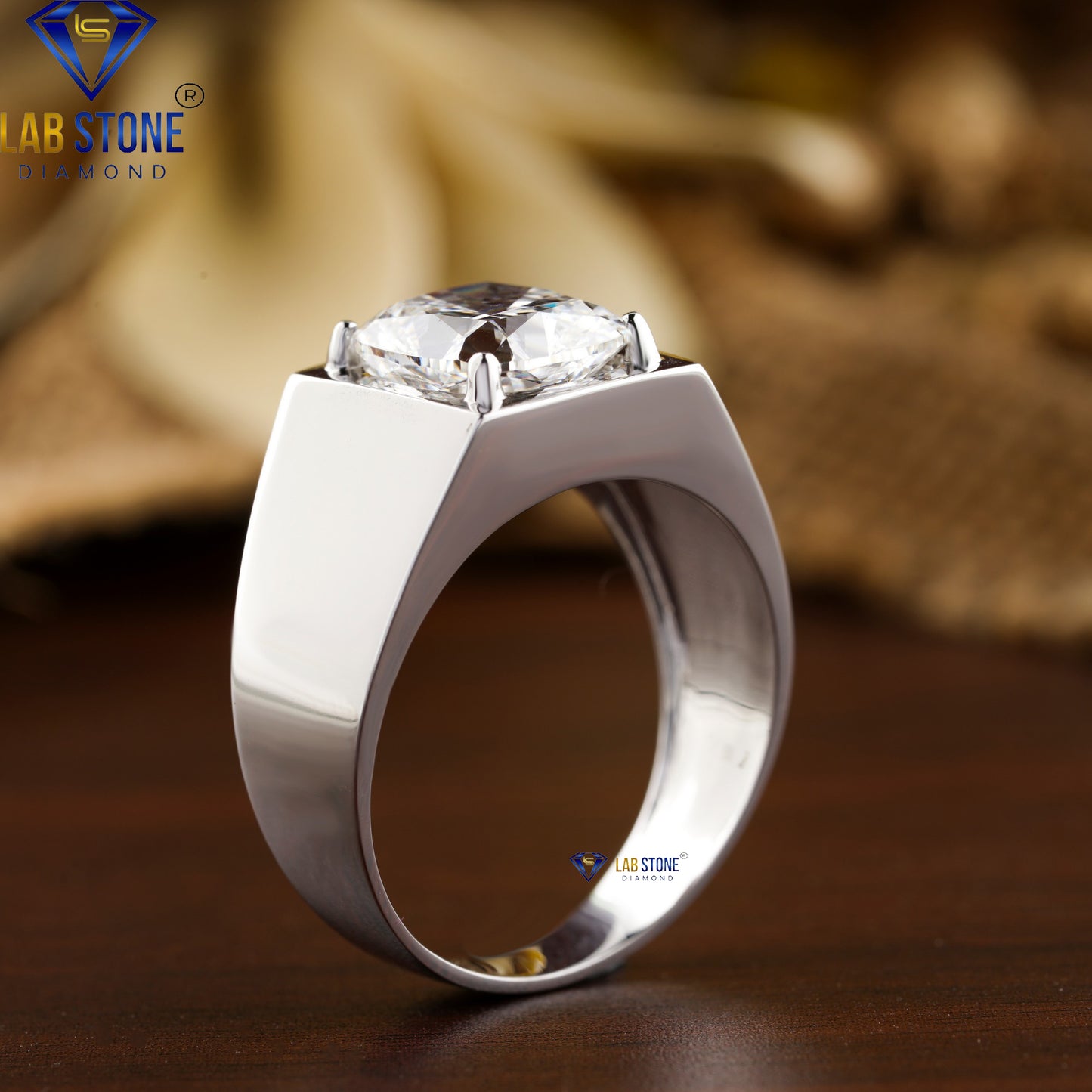 4.50 TDW Cushion Cut Men’s Diamond Solitaire Ring