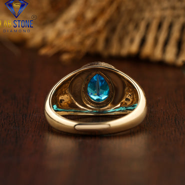 0.64 TDW Fancy Blue Pear Cut Men’s Solitaire Gemstone Ring