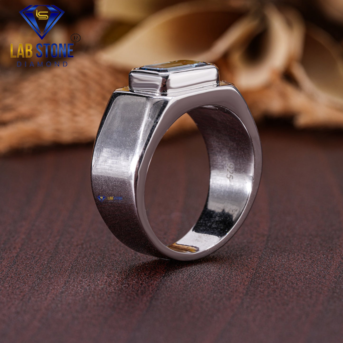 1.00 TDW F. Blue Emerald Cut Men’s Solitaire Diamond Ring