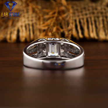 1.56 TDW Emerald & Round Diamond Men’s Engagement Ring