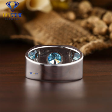 1.09 TDW Blue Round & Round Cut Daimond Men’s Engagement Ring