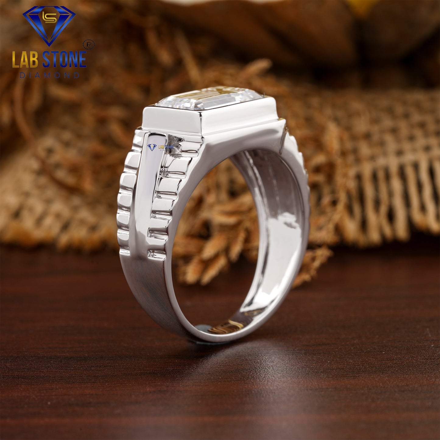 4.07 TDW Emerald & Round Cut Diamond Men's Engagement Ring