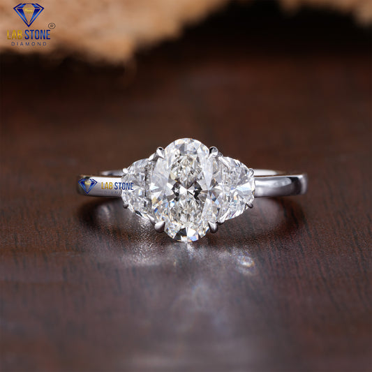 1.81 TDW Oval & Half Moon Cut Women’s Three Stone Diamond Ring