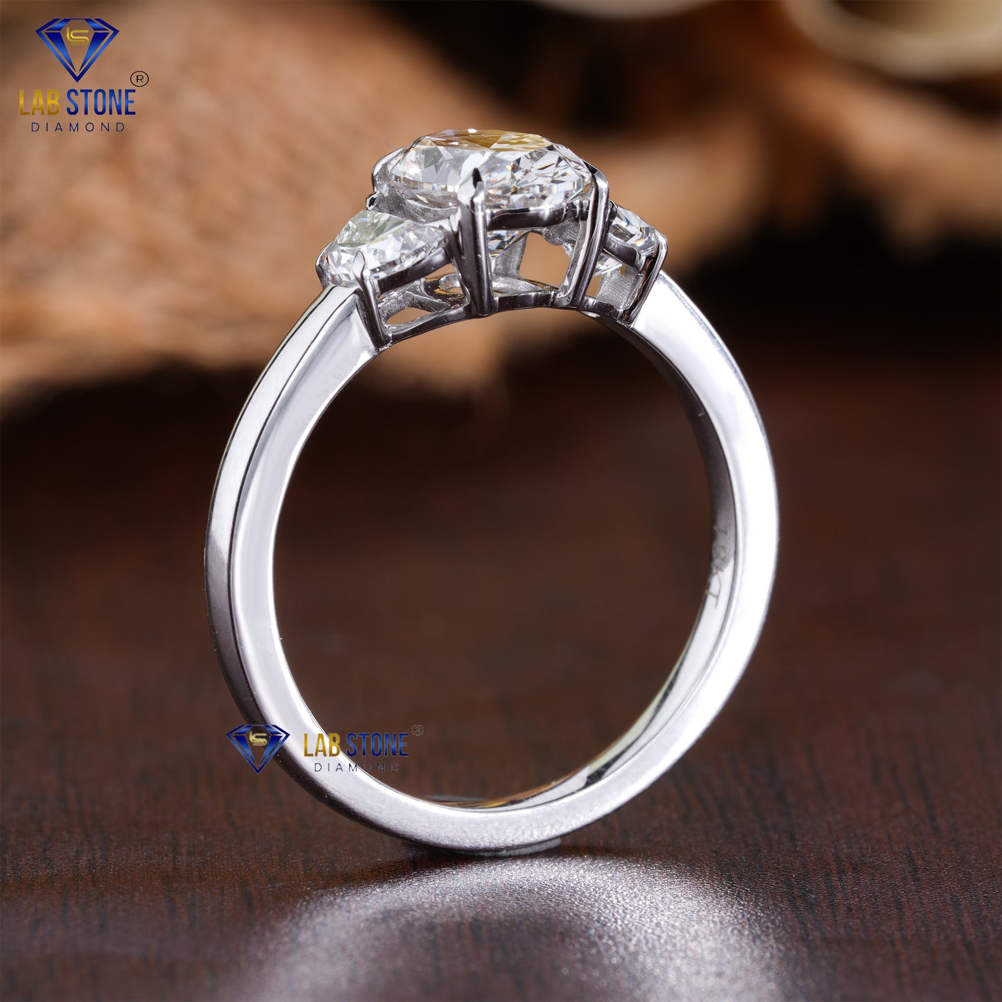 1.81 TDW Oval & Half Moon Cut Women’s Three Stone Diamond Ring