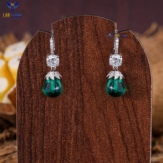 1.31 TDW Cushion, Green Pearl & Round Cut Diamond Drop & Dangle Earrings