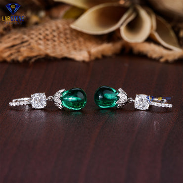 1.31 TDW Cushion, Green Pearl & Round Cut Diamond Drop & Dangle Earrings