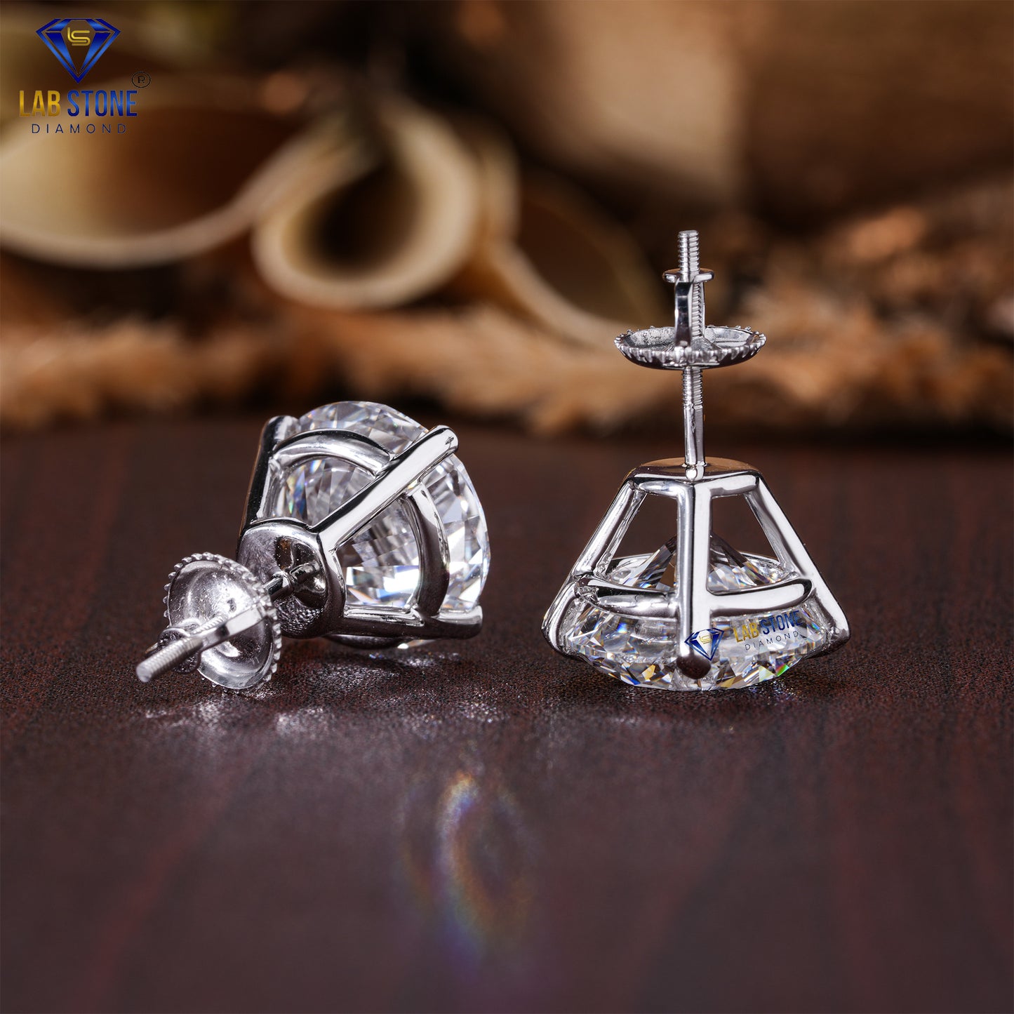 8.02 TDW Round Cut Diamond Stud Earrings
