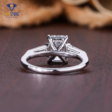 1.97 TDW Emerald & T. Baguette Cut Diamond Women's Three Stone Ring