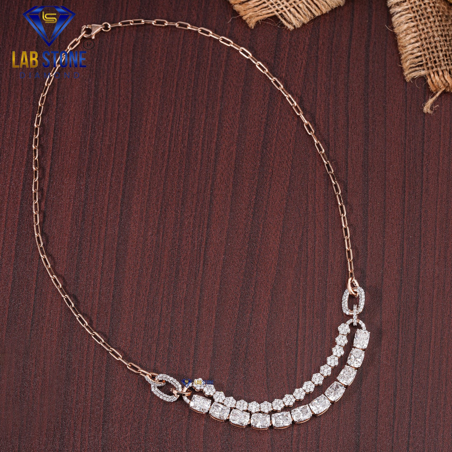 15.115 TDW Cushion & Round Cut Diamond Charm Necklace