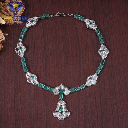 82.45 TDW Custom Cut Diamond & Emerald Gemstone Charm Necklace