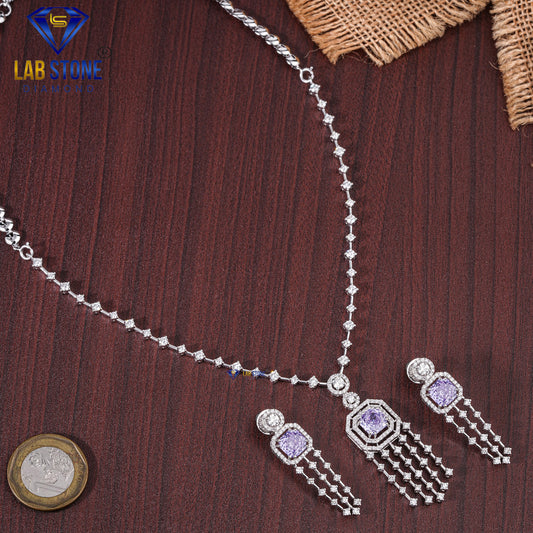 7.513 TDW Round Cut Diamond & Amethyest Gemstone Charm Necklace