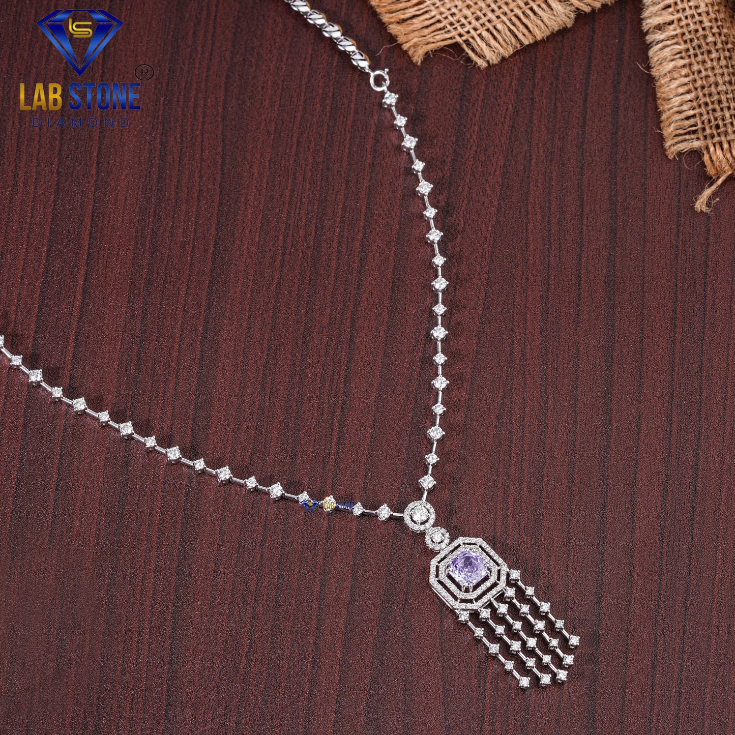 7.513 TDW Round Cut Diamond & Amethyest Gemstone Charm Necklace