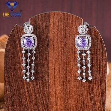 7.513 TDW Round Cut Diamond & Amethyest Gemstone Charm Necklace