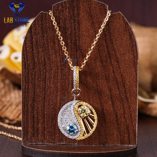 1.19 TDW Yellow & Blue Round Cut & Round Cut Diamond Custom Pendant