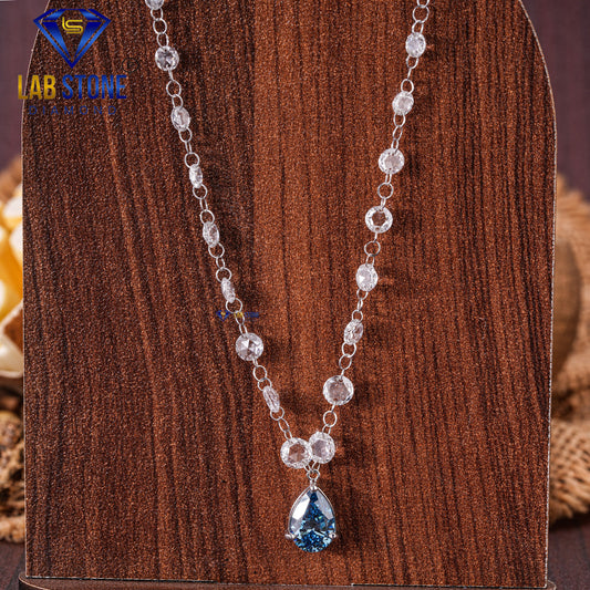 4.90 TDW Fancy Blue Pear & Rose Cut Daimond Women’s Custom Pendant