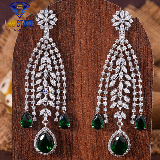 17.97 TDW Emerald , Marquise & Round Cut Diamond Drop & Dangle Earring