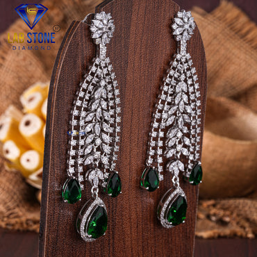 17.97 TDW Emerald , Marquise & Round Cut Diamond Drop & Dangle Earring