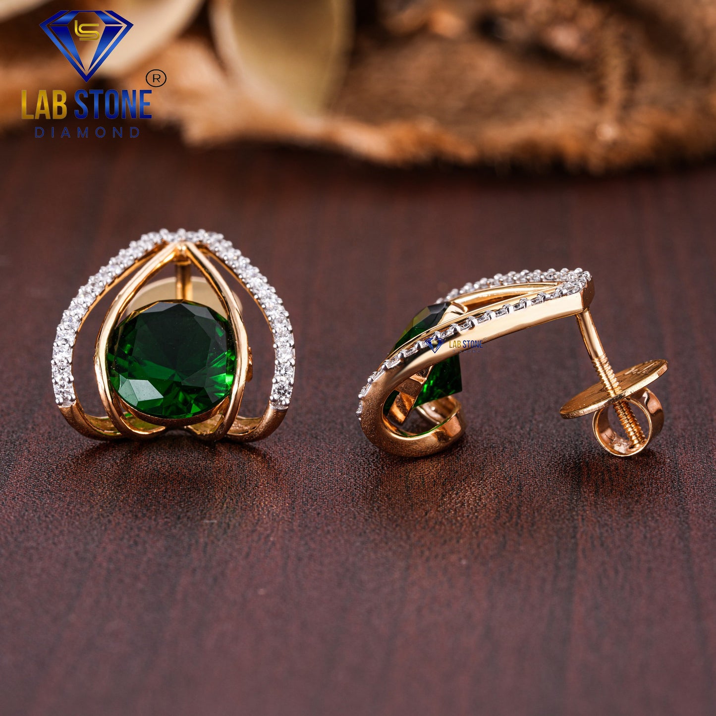 5.36 TDW Emerald & Round Cut Diamond Drop & Dangle Earring