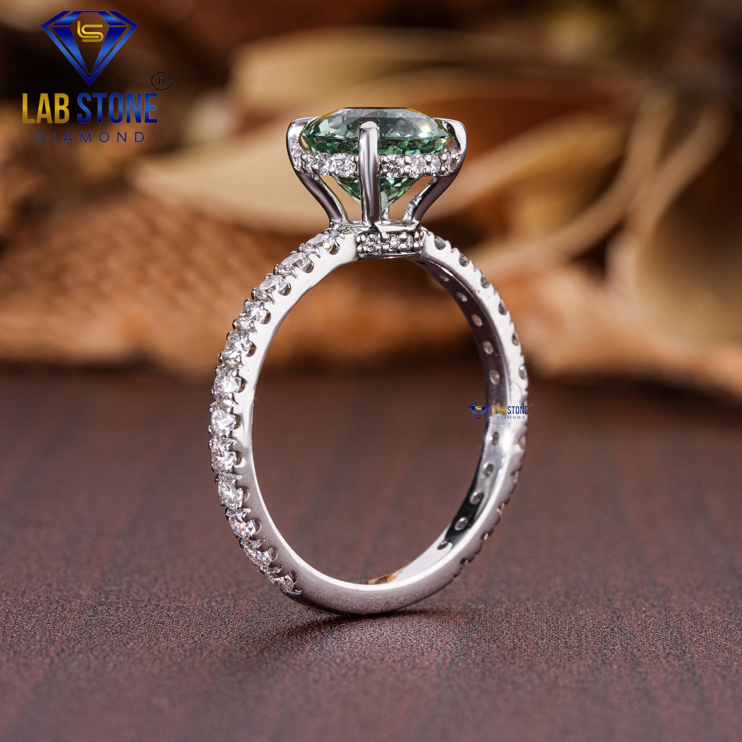 Green Round & Round Cut Diamond Engagement Ring 2.91 TDW