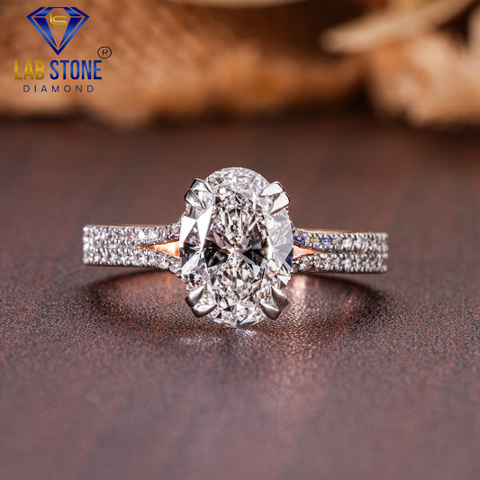 2.47 TDW Oval and Round Cut Diamond Engagement Ring