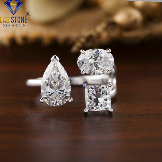 3.50 TDW Pear, Oval & Princess Cut Women’s Three Stone Diamond Ring