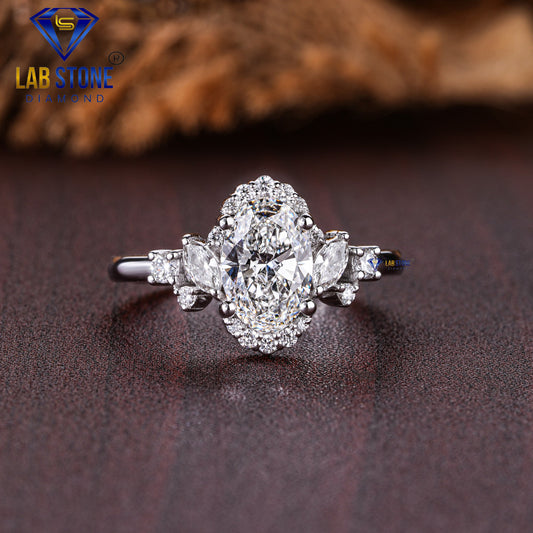 1.44 TDW Oval & Round Cut Women’s Engagement Diamond Ring