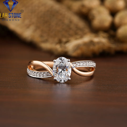 0.85 TDW Oval & Round Cut Women's Diamond Engagement Ring