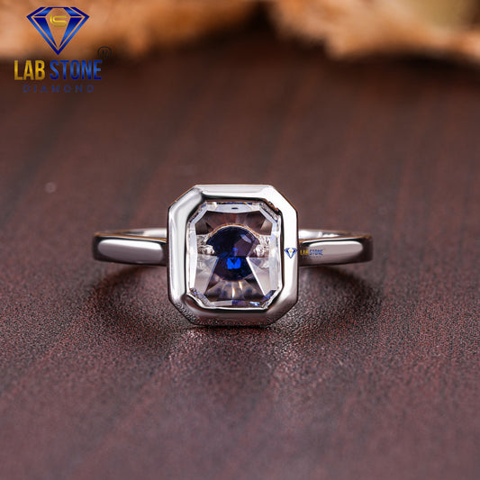 0.60 TDW Emerald Rose Cut & Blue Round Cut Gemstone Women’s Engagement Ring