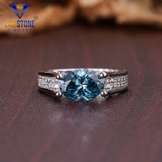 1.72 TDW F. Blue Oval & Round Cut Women’s Engagement Diamond Ring