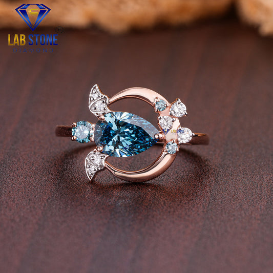 1.26 TDW Round, F. Blue Round & F. Blue Pear Cut Diamond Women’s Engagement Diamond Ring