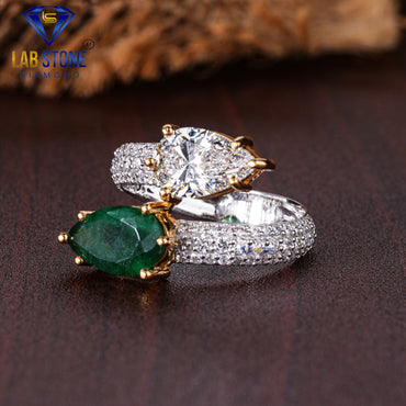 3.14 TDW Pear & Round Cut Diamond & F. Green Pear Gemstone Women’s Two Stone Spiral Ring
