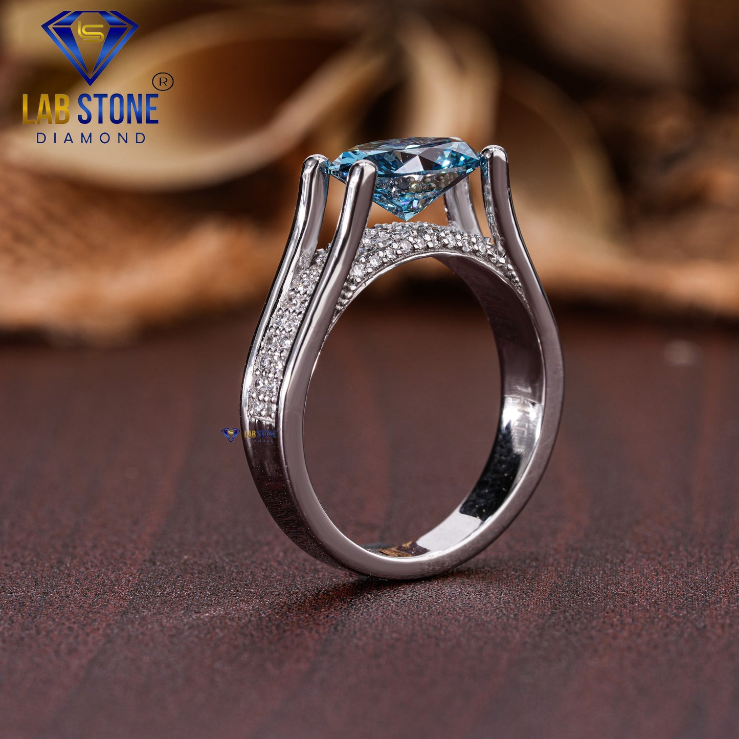 1.72 TDW F. Blue Oval & Round Cut Women’s Engagement Diamond Ring