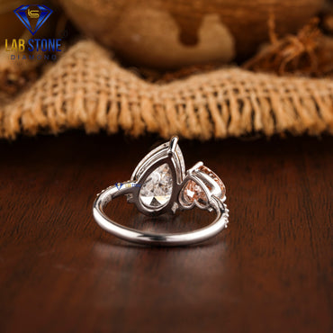 3.36 TDW Fancy Pink Heart, Pear & Round Cut Women’s Engagement Diamond Ring