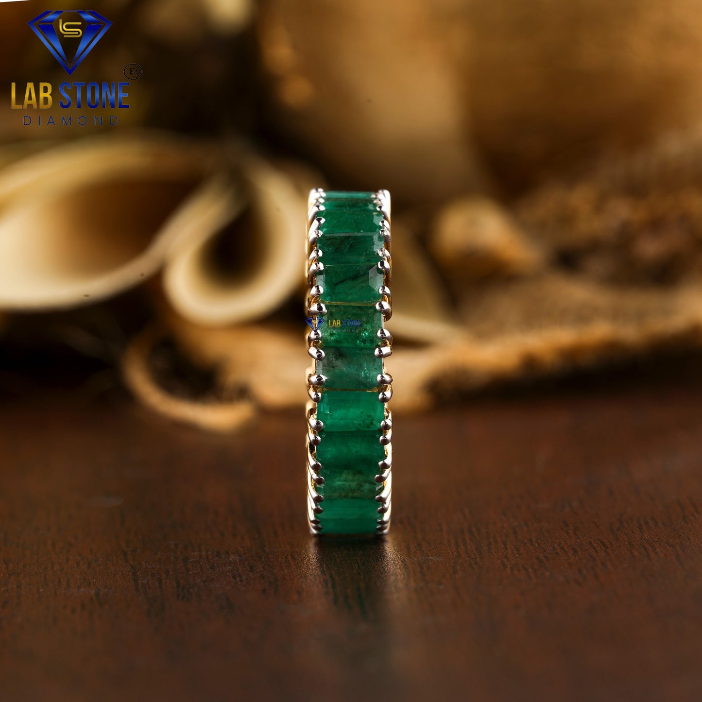 5.00 TDW Fancy Green Emerald Cut Gemstone Women’s Eternity Band