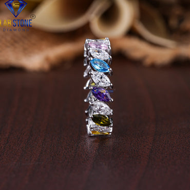 3.20 TDW Marquise Cut Diamond & Gemstone Women's Eternity Band