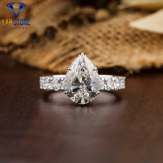 4.08 TDW Pear & Round Cut Women's Diamond Hidden Halo Engagement Ring