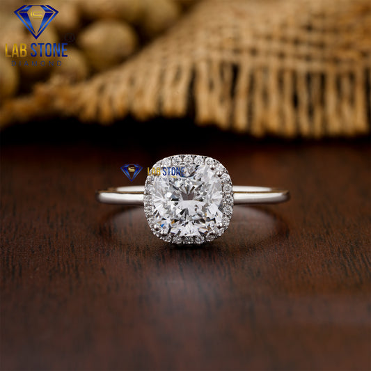 1.75 TDW Cushion & Round Cut Women’s Halo Diamond Ring