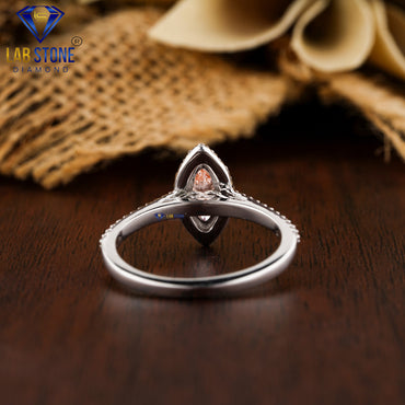 0.92 TDW Round & Fancy Pink Marquise Cut Diamond Halo Ring