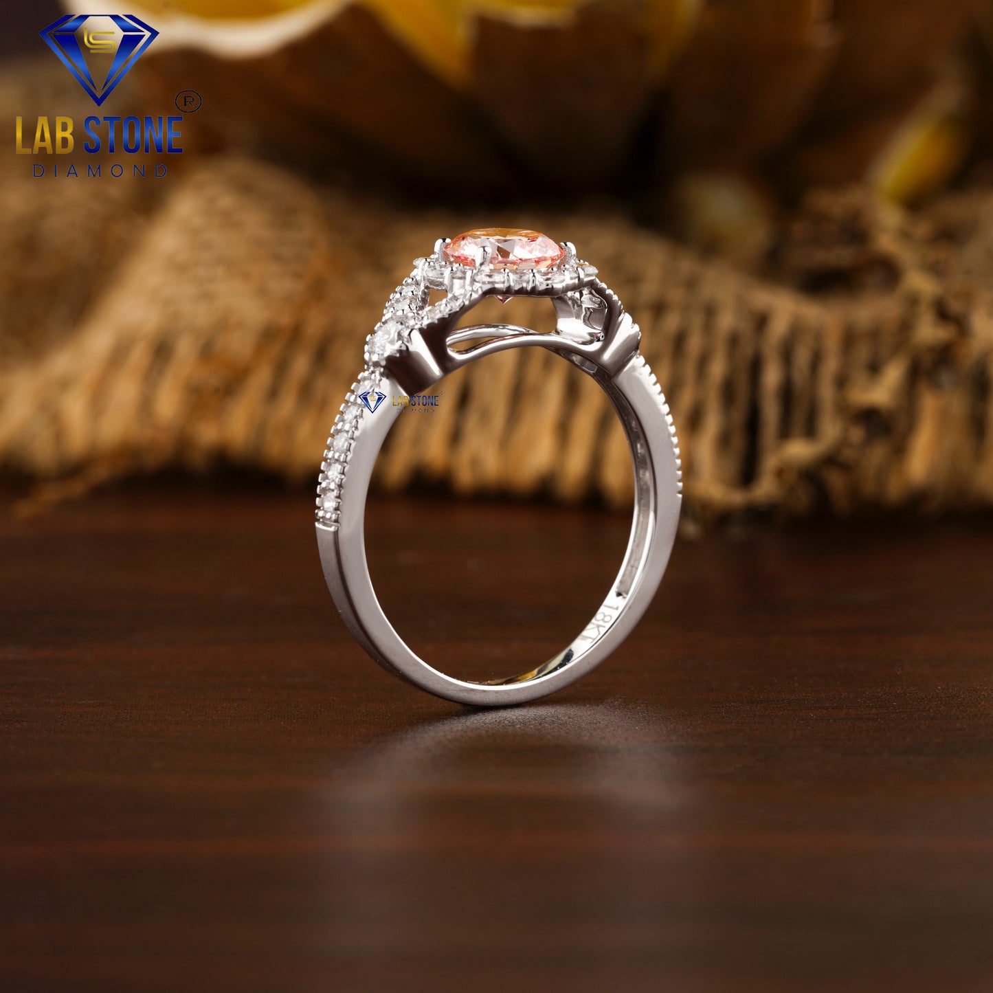 1.26 TDW Fancy Pink Round Cut Women’s Halo Diamond Ring