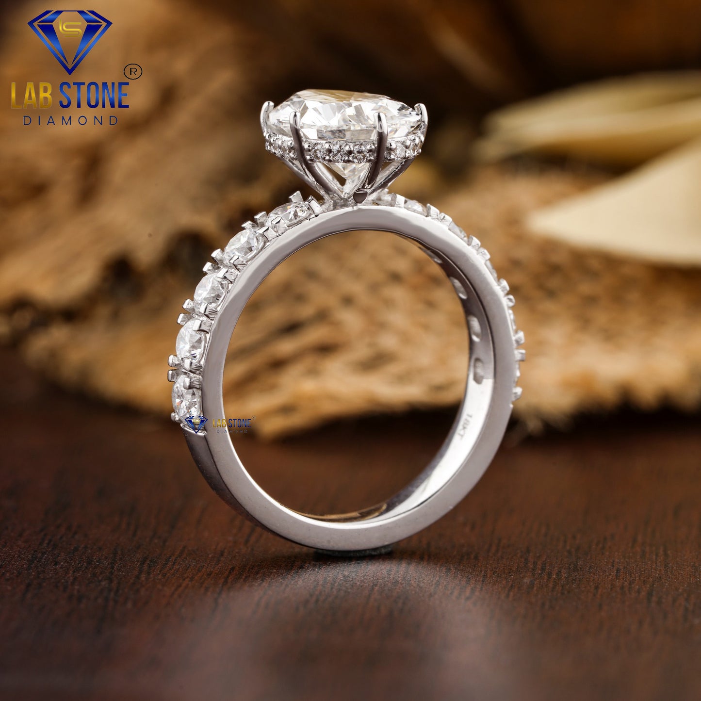 4.08 TDW Pear & Round Cut Women's Diamond Hidden Halo Engagement Ring